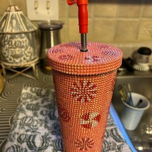 Rhinestone Pink Tumbler with Straw